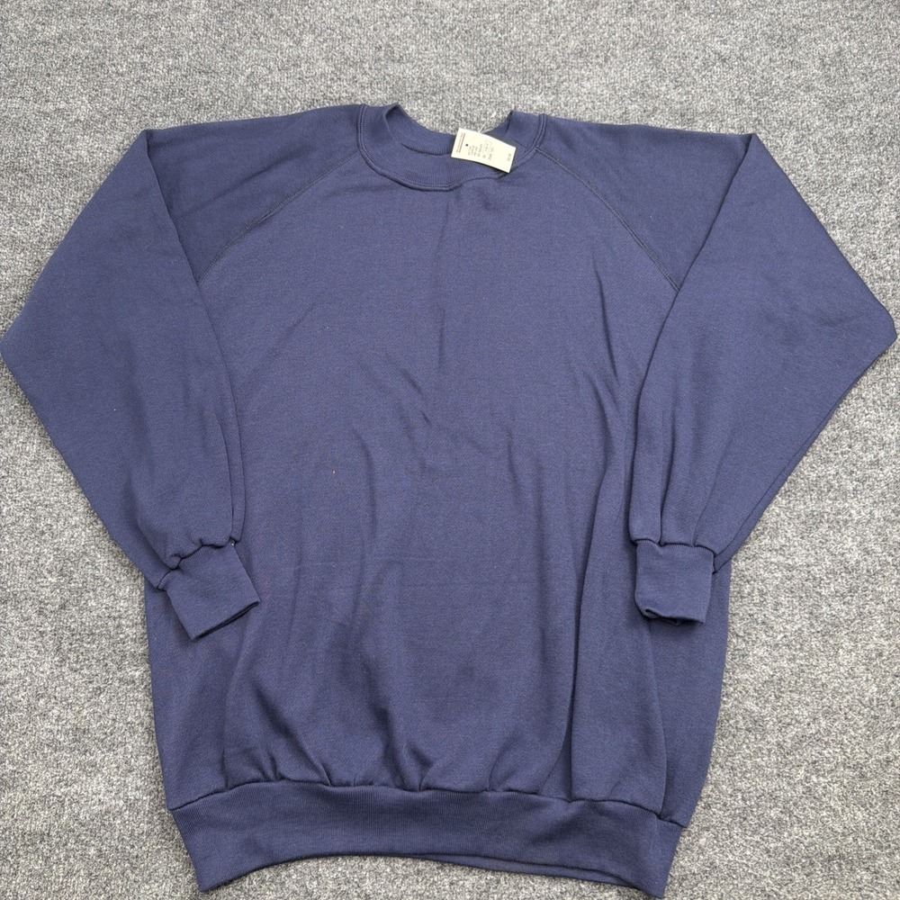 NWT Vintage 90s Nucleus Blank Raglan Sweatshirt Navy Deadstock L Montgomery Ward